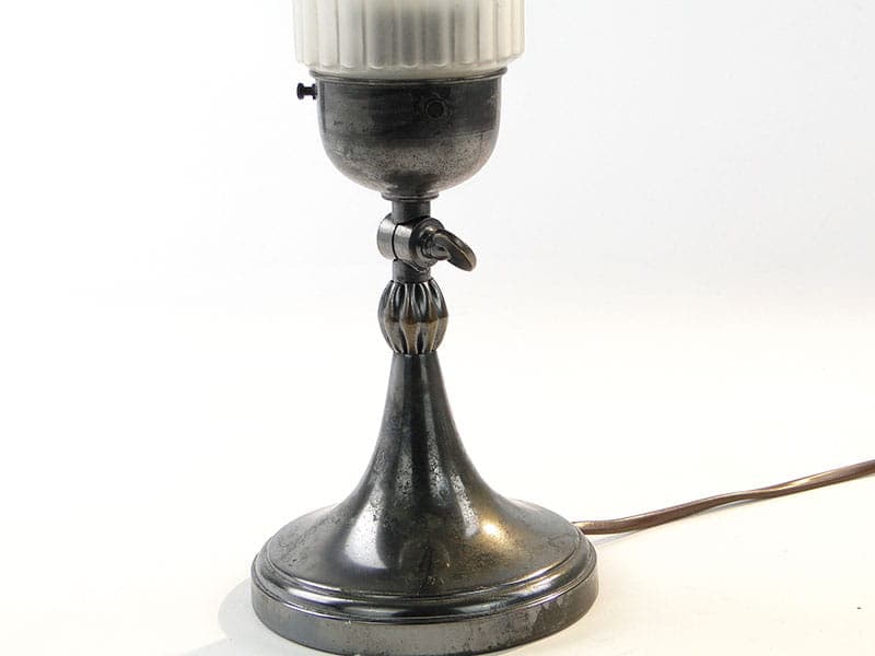 Table Lamp and Wall Sconce, grey metal, white glass, Poland, early 20th century - 393774