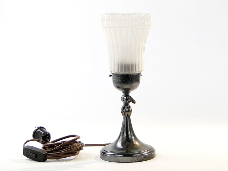 Table Lamp and Wall Sconce, grey metal, white glass, Poland, early 20th century - 393771