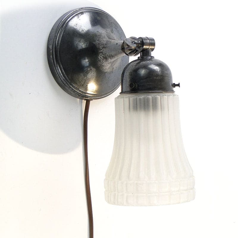Table Lamp and Wall Sconce, grey metal, white glass, Poland, early 20th century - 393777