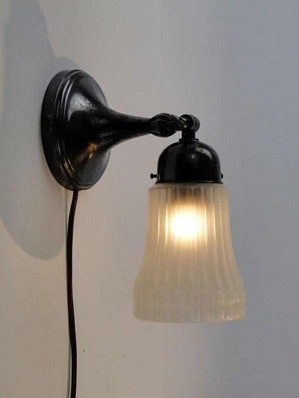 Table Lamp and Wall Sconce, grey metal, white glass, Poland, early 20th century - 393778