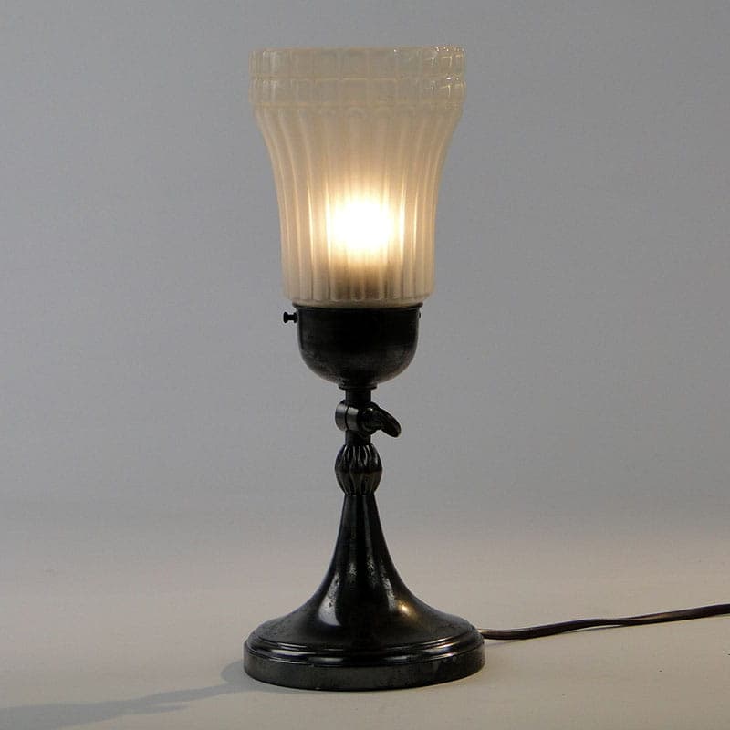 Table Lamp and Wall Sconce, grey metal, white glass, Poland, early 20th century - 393772