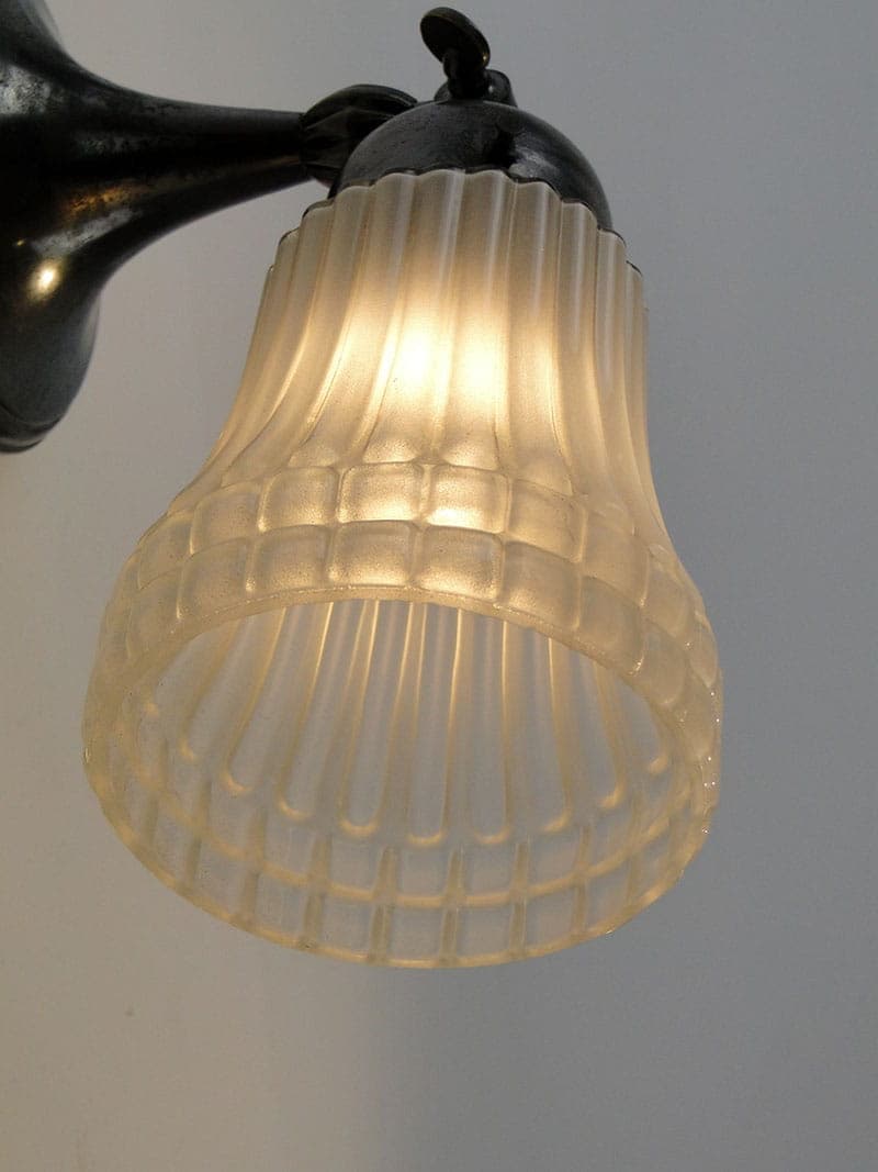 Table Lamp and Wall Sconce, grey metal, white glass, Poland, early 20th century - 393780