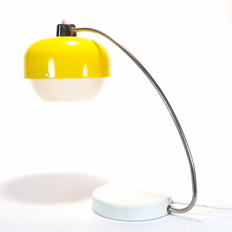 Table lamp, yellow white, polished steel plastic, Meos, Poland, 1960s. - 393787