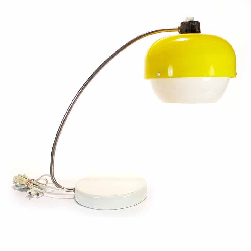 Table lamp, yellow white, polished steel plastic, Meos, Poland, 1960s. - 393786