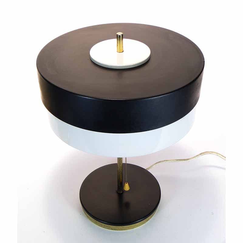 Table lamp, model 370021/2, black steel, white glass, golden brass, by J. Hurka, Napako, Czechia, 1960s. - 393796