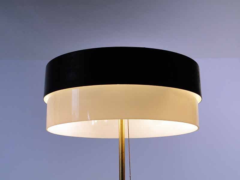 Table lamp, model 370021/2, black steel, white glass, golden brass, by J. Hurka, Napako, Czechia, 1960s. - 393794