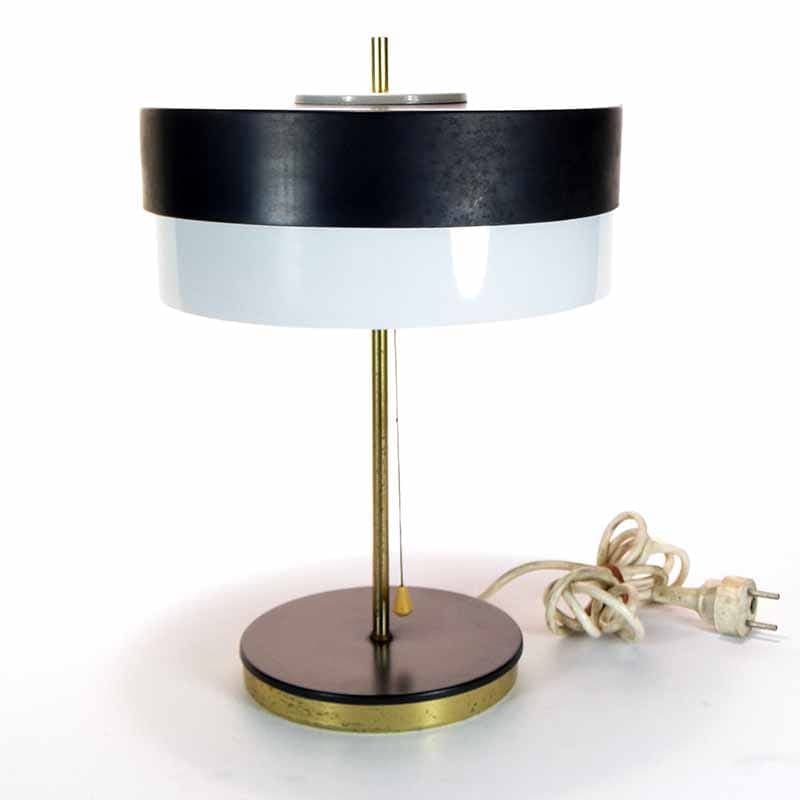 Table lamp, model 370021/2, black steel, white glass, golden brass, by J. Hurka, Napako, Czechia, 1960s. - 393795