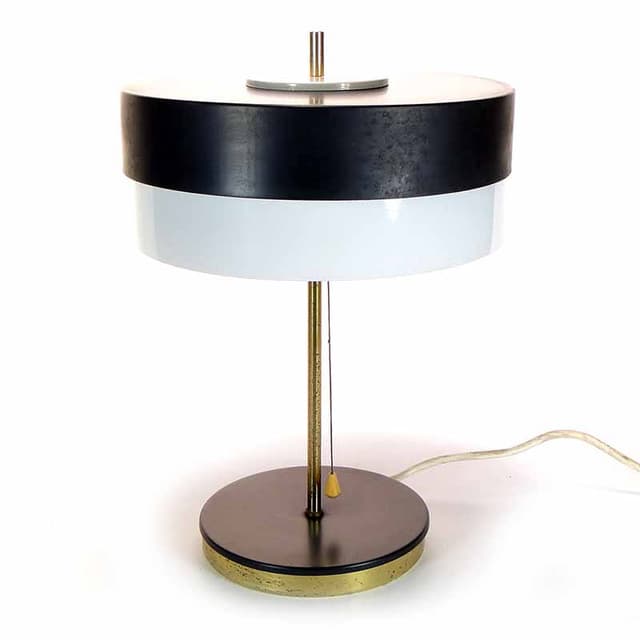 Table lamp, model 370021/2, black steel, white glass, golden brass, by J. Hurka, Napako, Czechia, 1960s. - DIMENSION