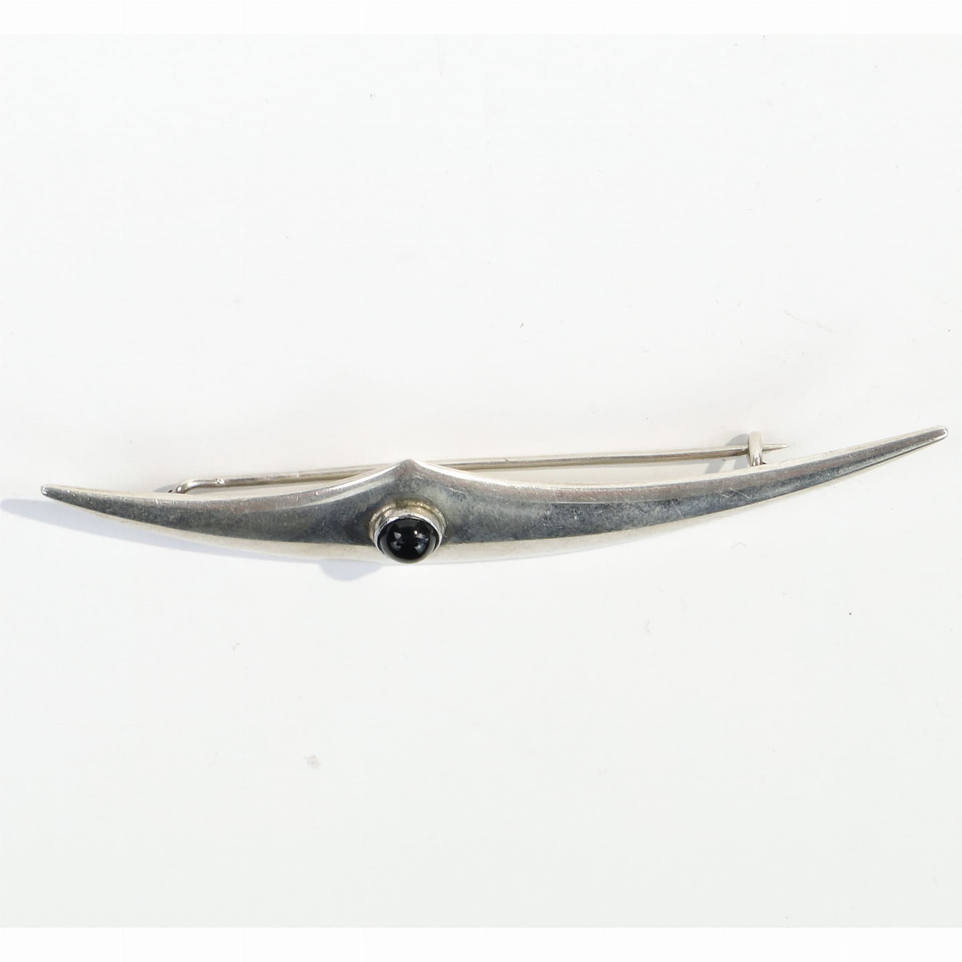 Modernist brooch, silver silver, black stone, Orno, Poland, 1980s. - 393856