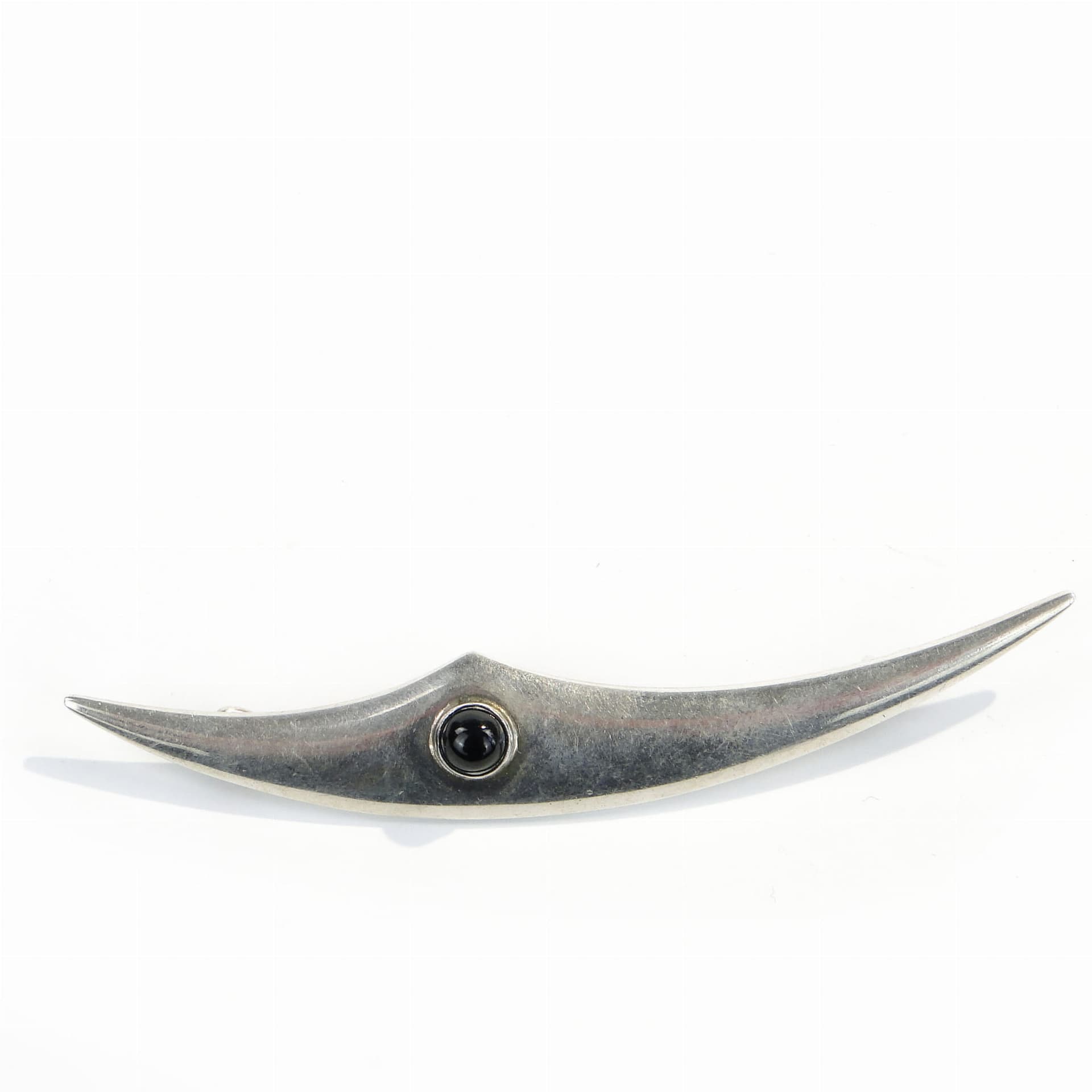 Modernist brooch, silver silver, black stone, Orno, Poland, 1980s.