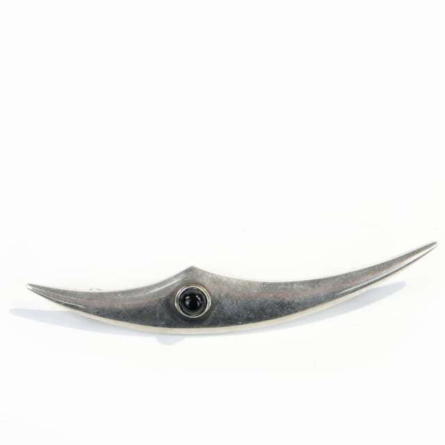 Modernist brooch, silver silver, black stone, Orno, Poland, 1980s. - DIMENSION