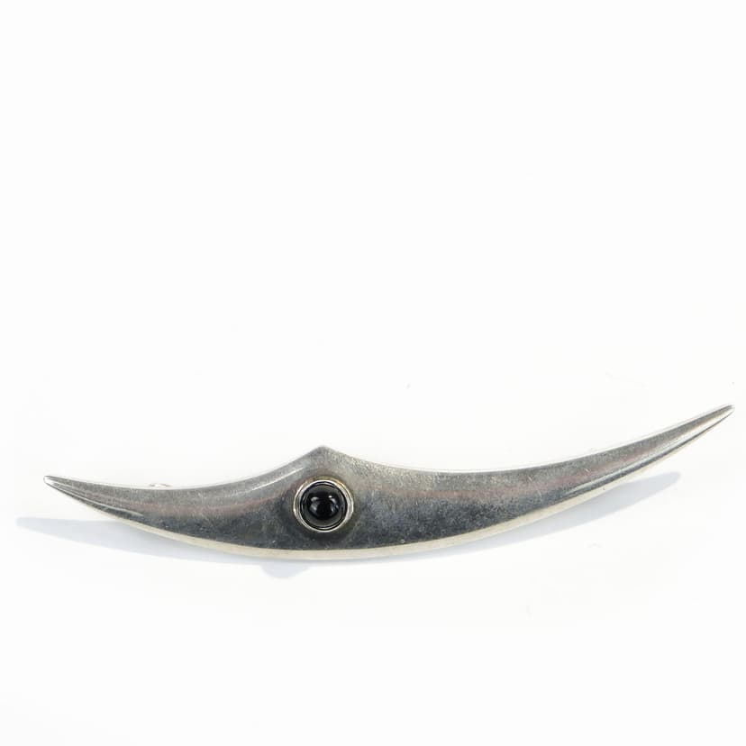 Modernist brooch, silver silver, black stone, Orno, Poland, 1980s.