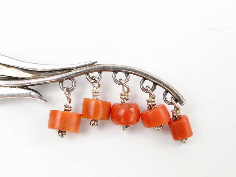 Modernist brooch, silver, coral, Orno, Poland, 1980s - 393866