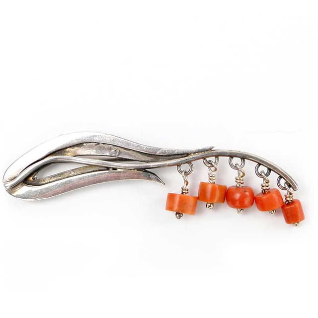 Modernist brooch, silver, coral, Orno, Poland, 1980s - DIMENSION