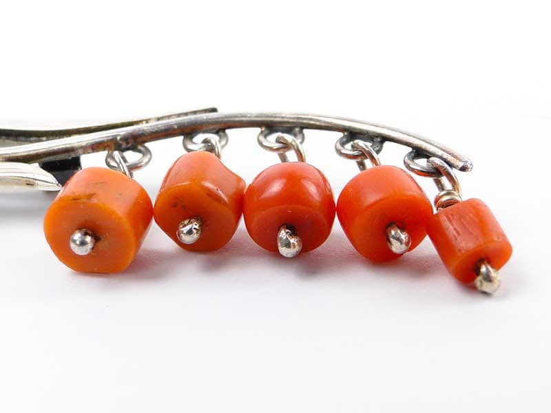 Modernist brooch, silver, coral, Orno, Poland, 1980s - 393867