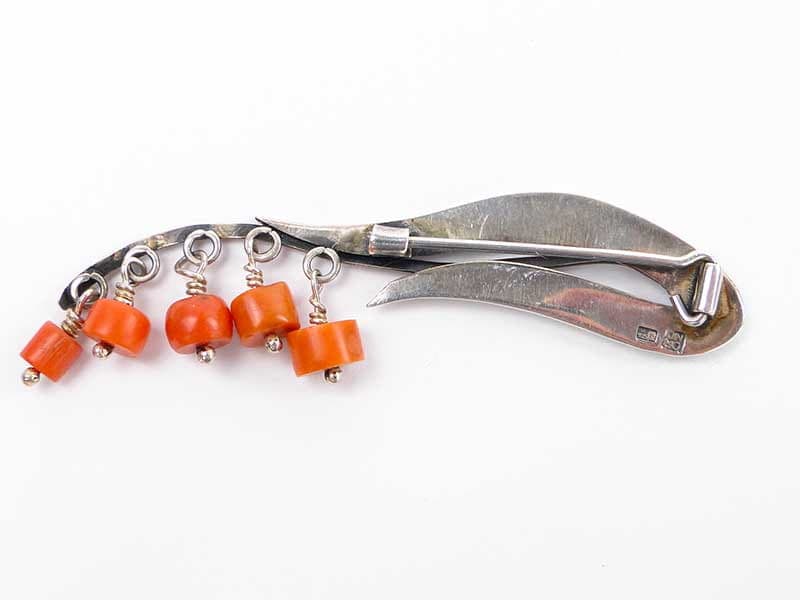 Modernist brooch, silver, coral, Orno, Poland, 1980s - 393868