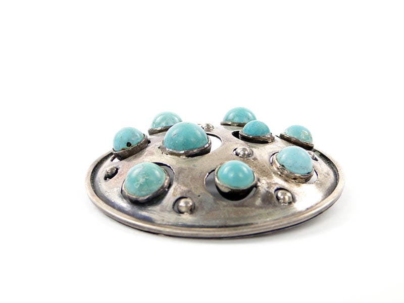 Modernist brooch, silver, turquoise, by J. Szkrabko, Orno, Poland, 1960s. - 393875