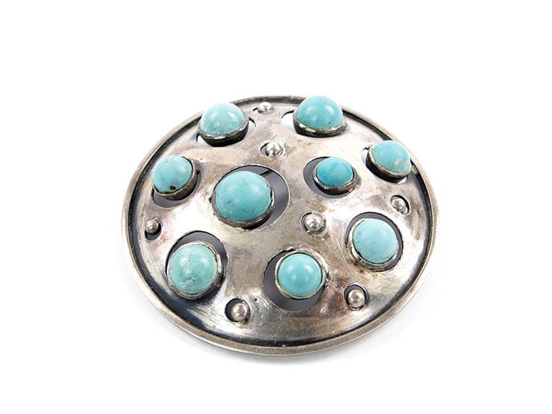 Modernist brooch, silver, turquoise, by J. Szkrabko, Orno, Poland, 1960s. - 393871