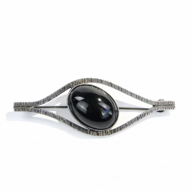 Modernist brooch, silver, black onyx, Orno, Poland, 1980s. - DIMENSION
