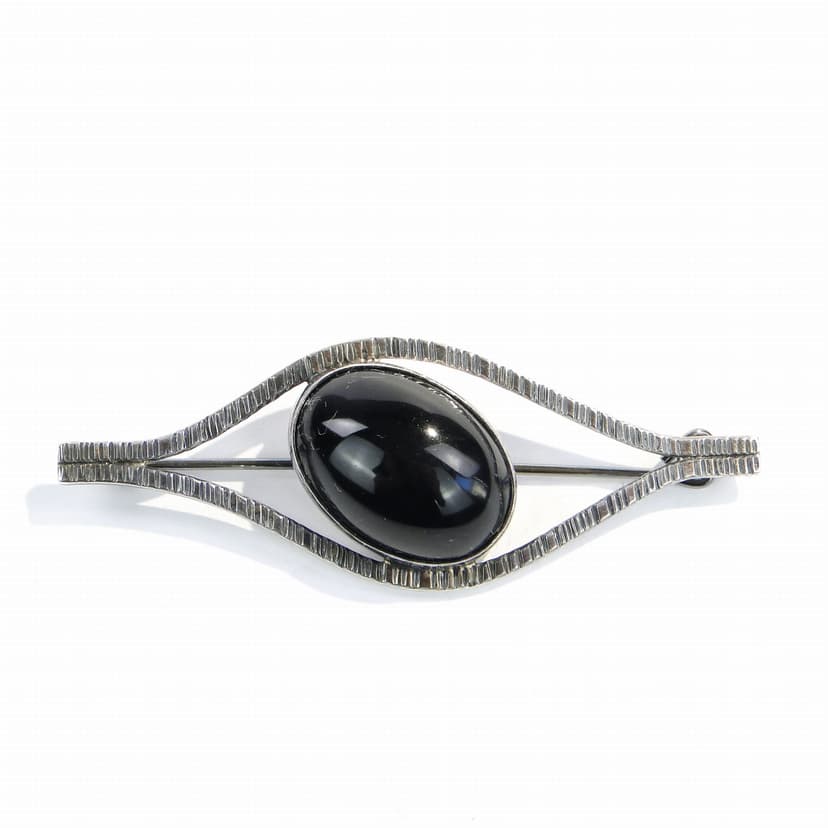 Modernist brooch, silver, black onyx, Orno, Poland, 1980s.