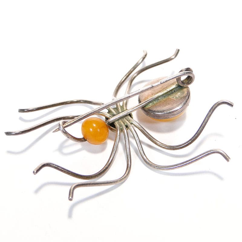 Modernist brooch, yellow amber, silver, Poland, 1960s - 393907