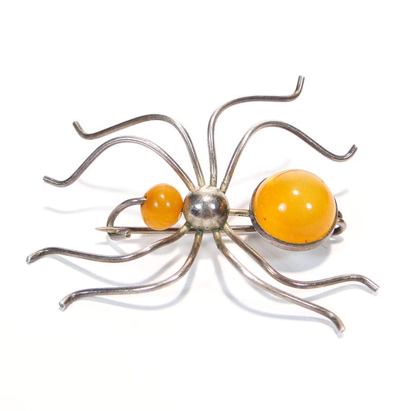 Modernist brooch, yellow amber, silver, Poland, 1960s