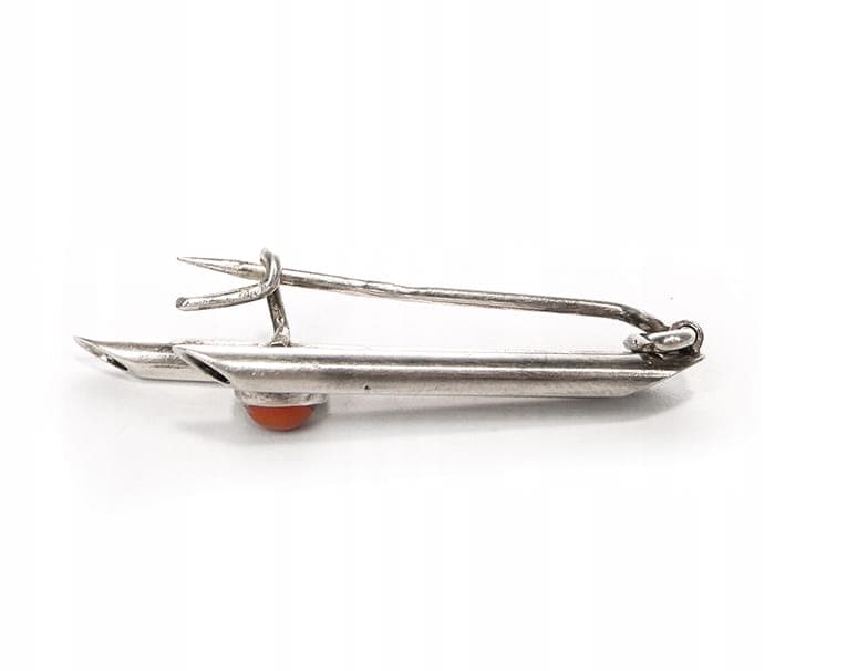 Modernist Brooch, silver red coral, Orno, Poland, 1950s - 393928
