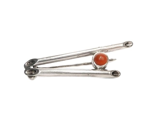 Modernist Brooch, silver red coral, Orno, Poland, 1950s - DIMENSION