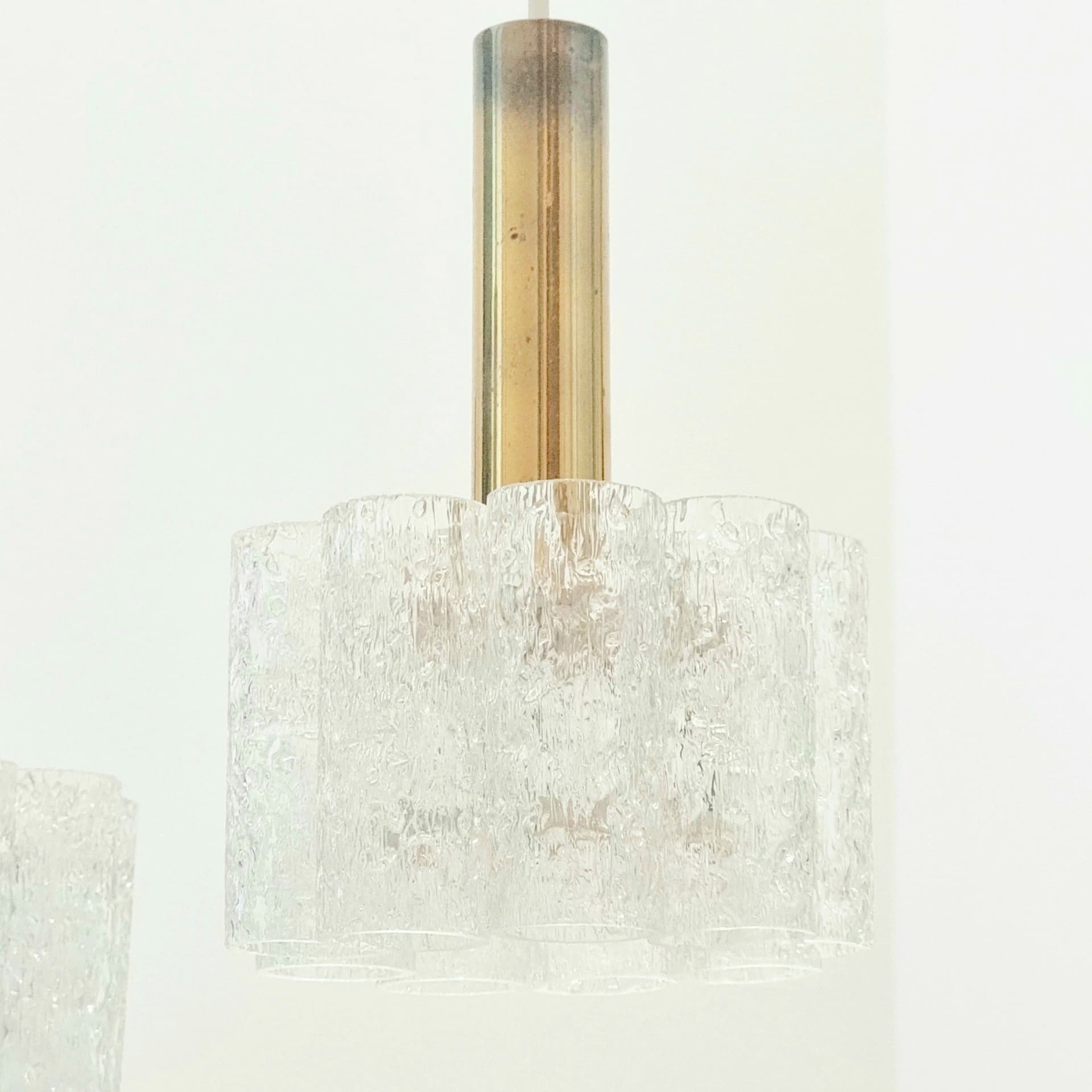 Ceiling lamp, transparent glass, brass, Doria Leuchten, Germany, 1960s. - 393932