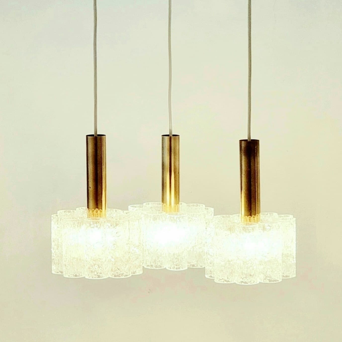 Ceiling lamp, transparent glass, brass, Doria Leuchten, Germany, 1960s. - 393935