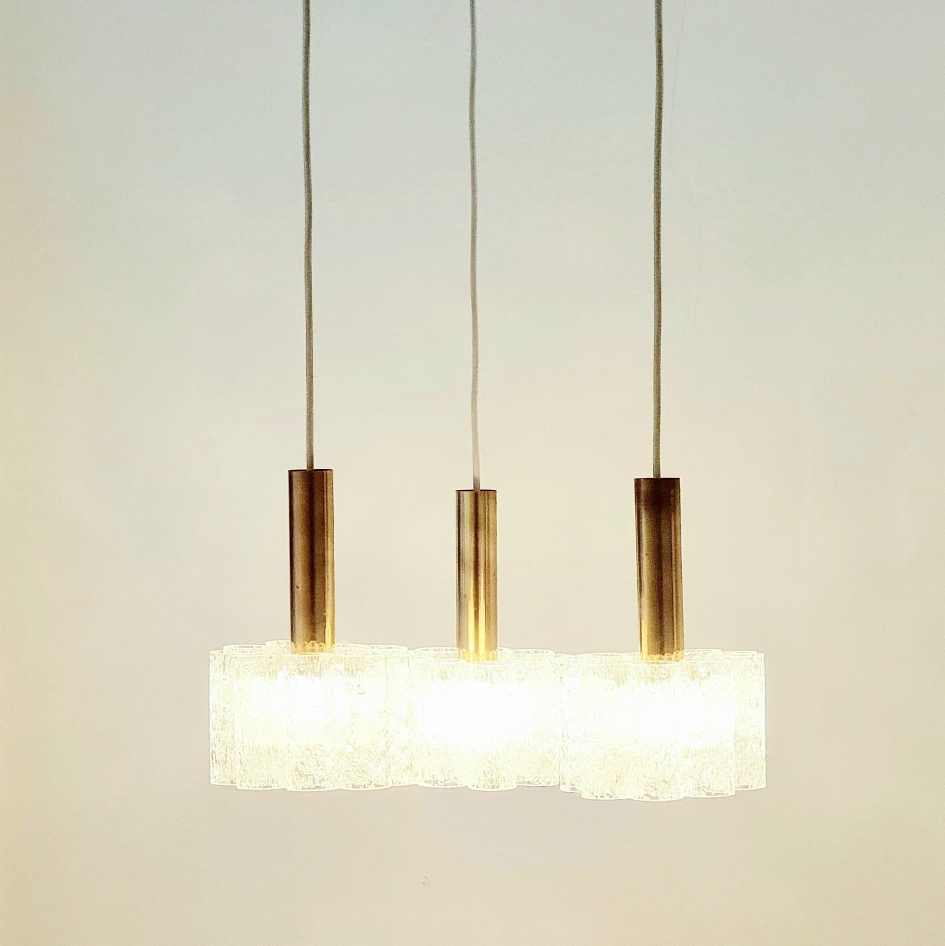 Ceiling lamp, transparent glass, brass, Doria Leuchten, Germany, 1960s. - 393934