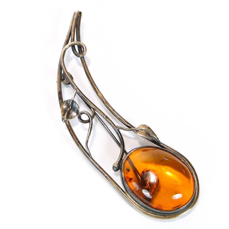 Modernist brooch, golden amber, silver, Poland, 1980s - 393939