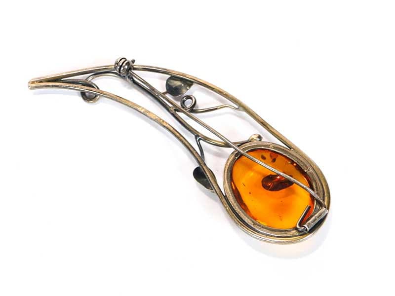 Modernist brooch, golden amber, silver, Poland, 1980s - 393941