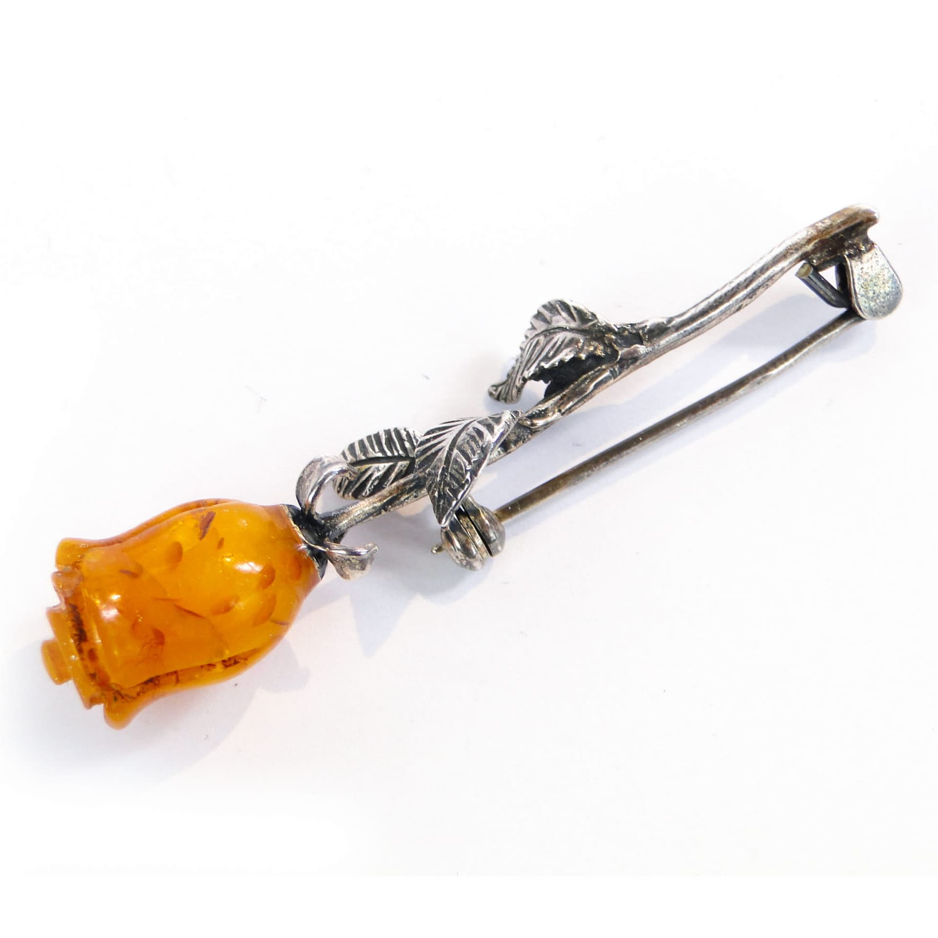 Rose brooch, silver amber, Poland, 1980s - 393944