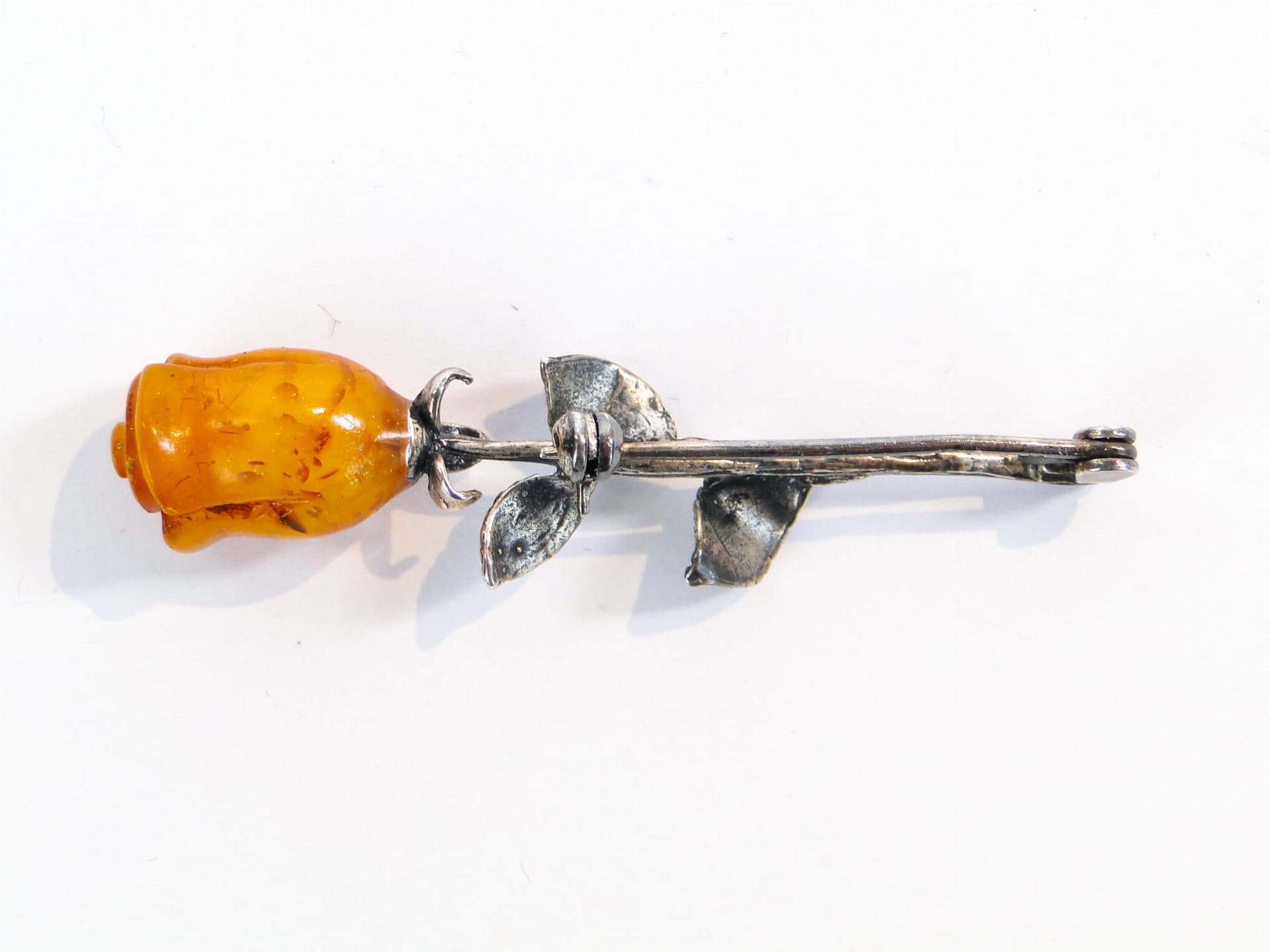 Rose brooch, silver amber, Poland, 1980s - 393946