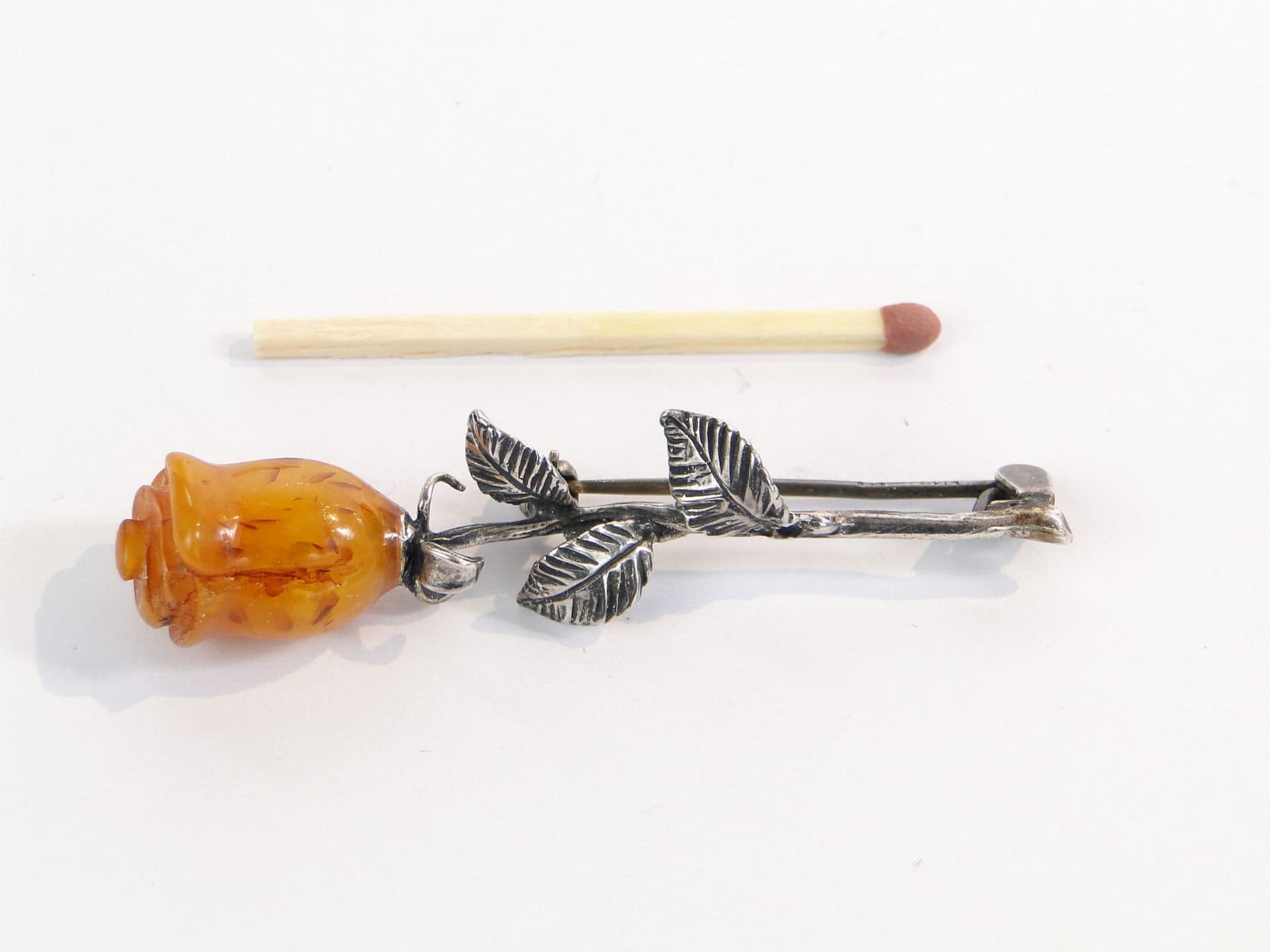 Rose brooch, silver amber, Poland, 1980s - 393948
