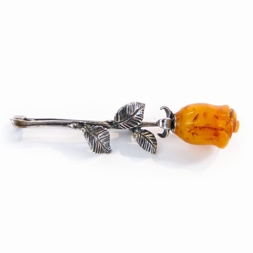 Rose brooch, silver amber, Poland, 1980s