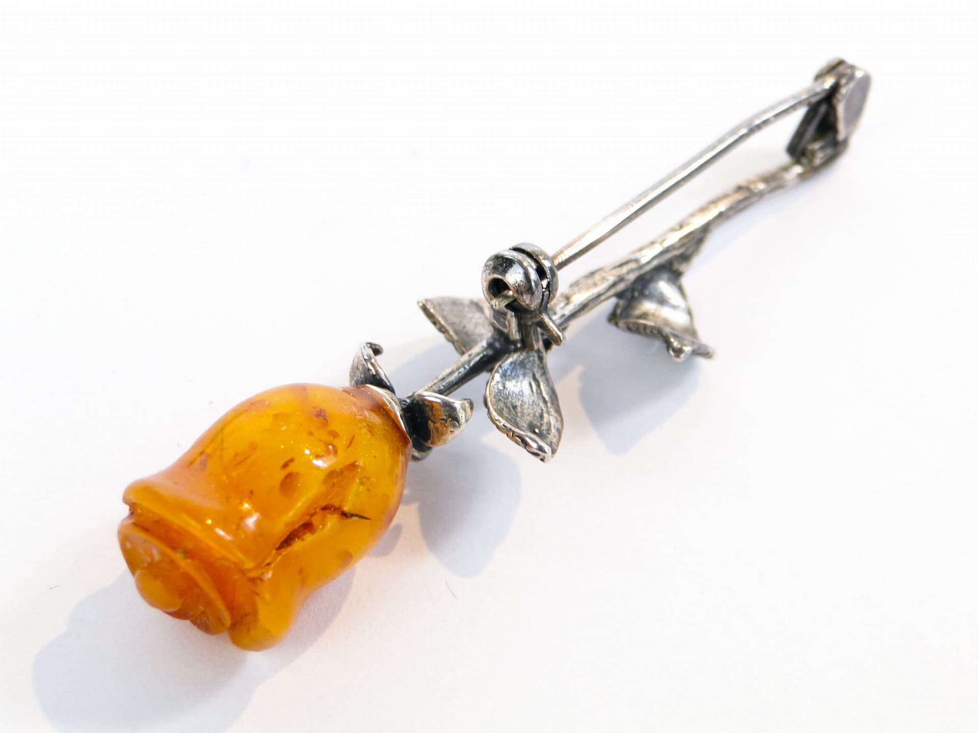 Rose brooch, silver amber, Poland, 1980s - 393947