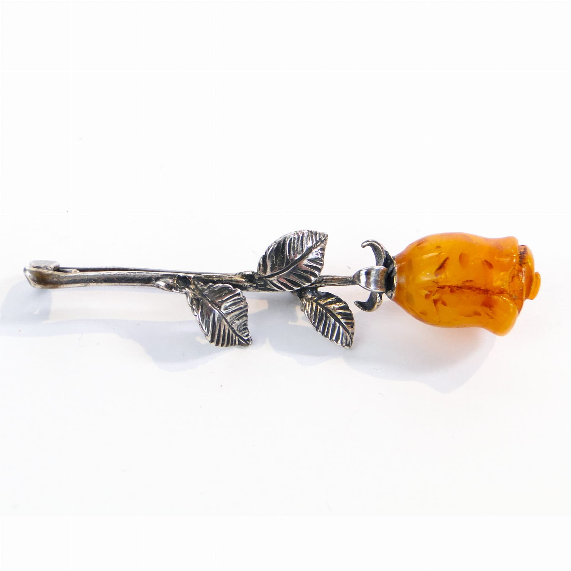 Rose brooch, silver amber, Poland, 1980s - 393945