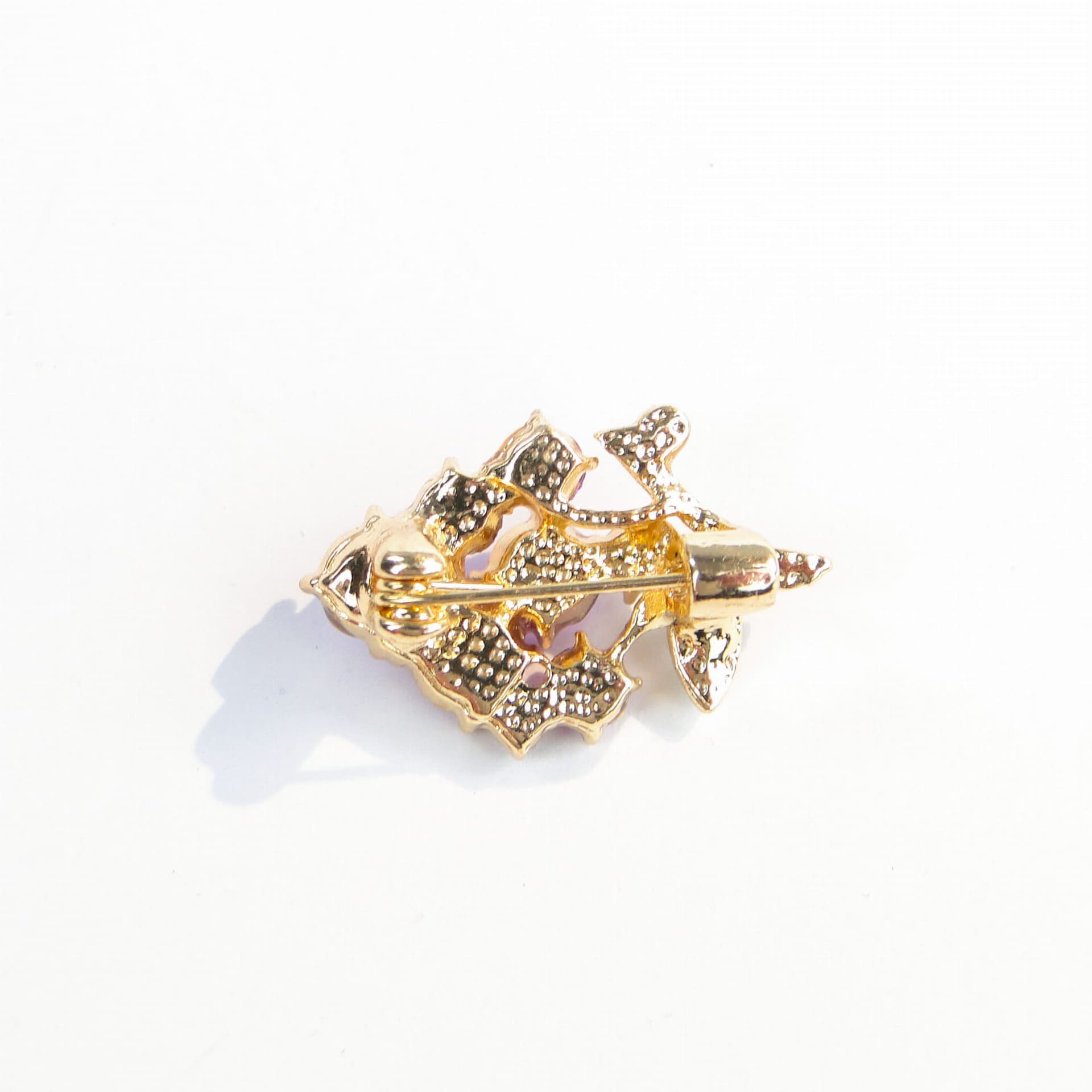 Brooch grape cluster, gold purple green clear, metal glass, Jablonex, Czech Republic, 1990s - 393962