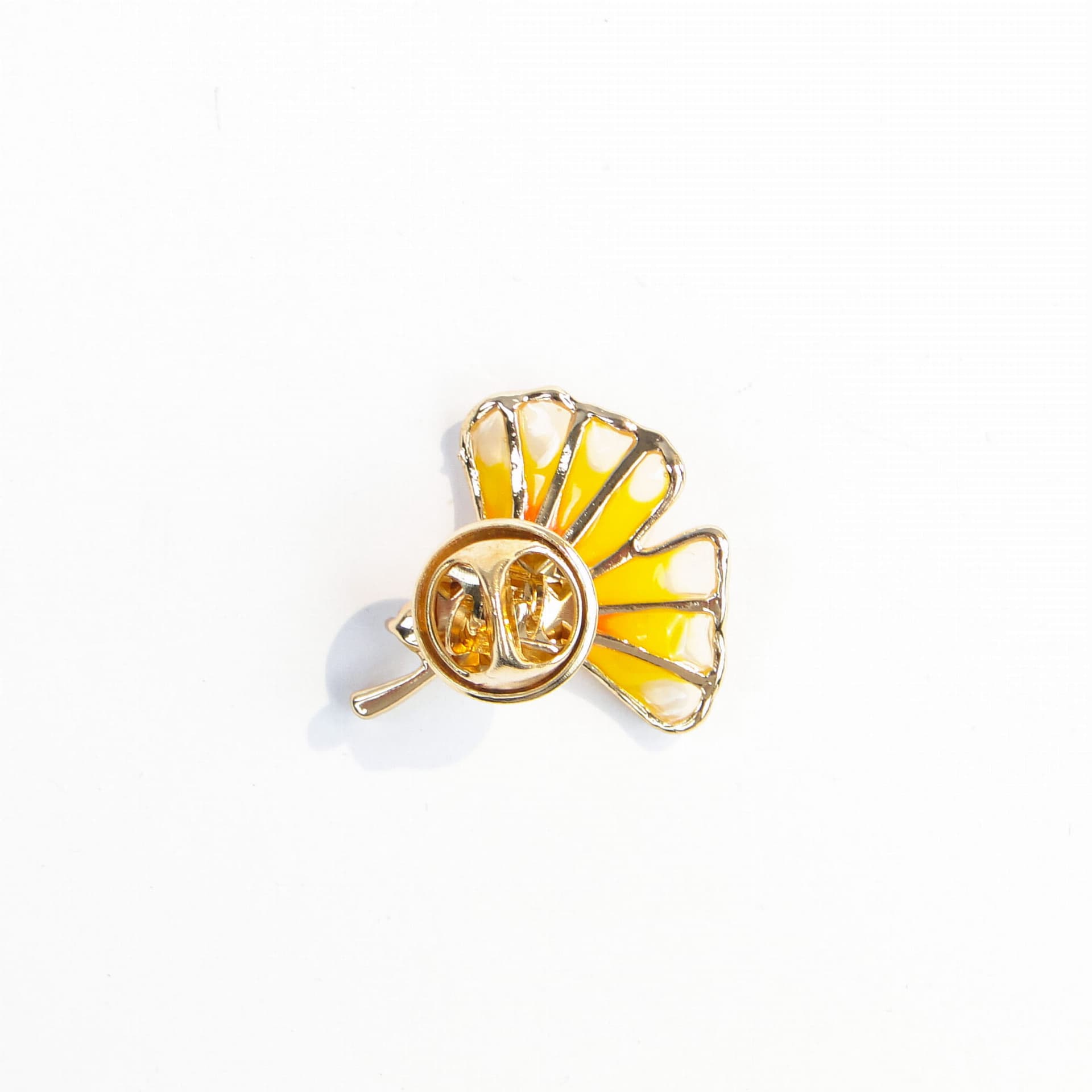 Brooch Ginkgo Leaf, yellow orange enamel, gold metal, Jablonex, Czech Republic, 1990s. - 393967
