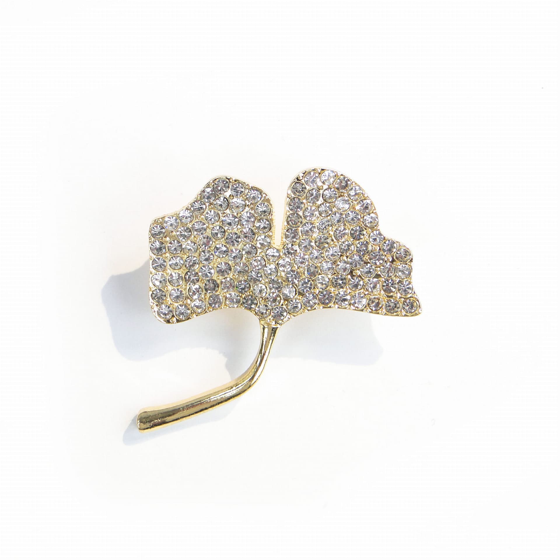 Brooch ginkgo leaf, gold, other metal enamel rhinestone, Czech Republic, 1990s. - 393977