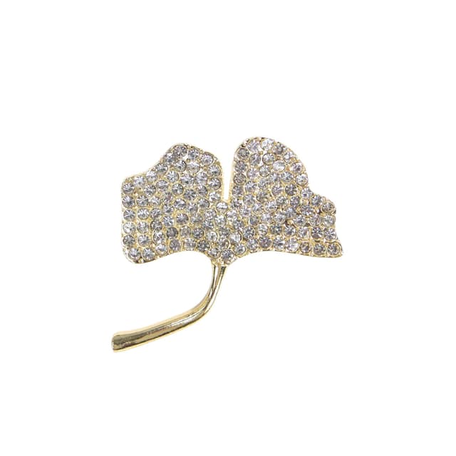 Brooch ginkgo leaf, gold, other metal enamel rhinestone, Czech Republic, 1990s. - DIMENSION