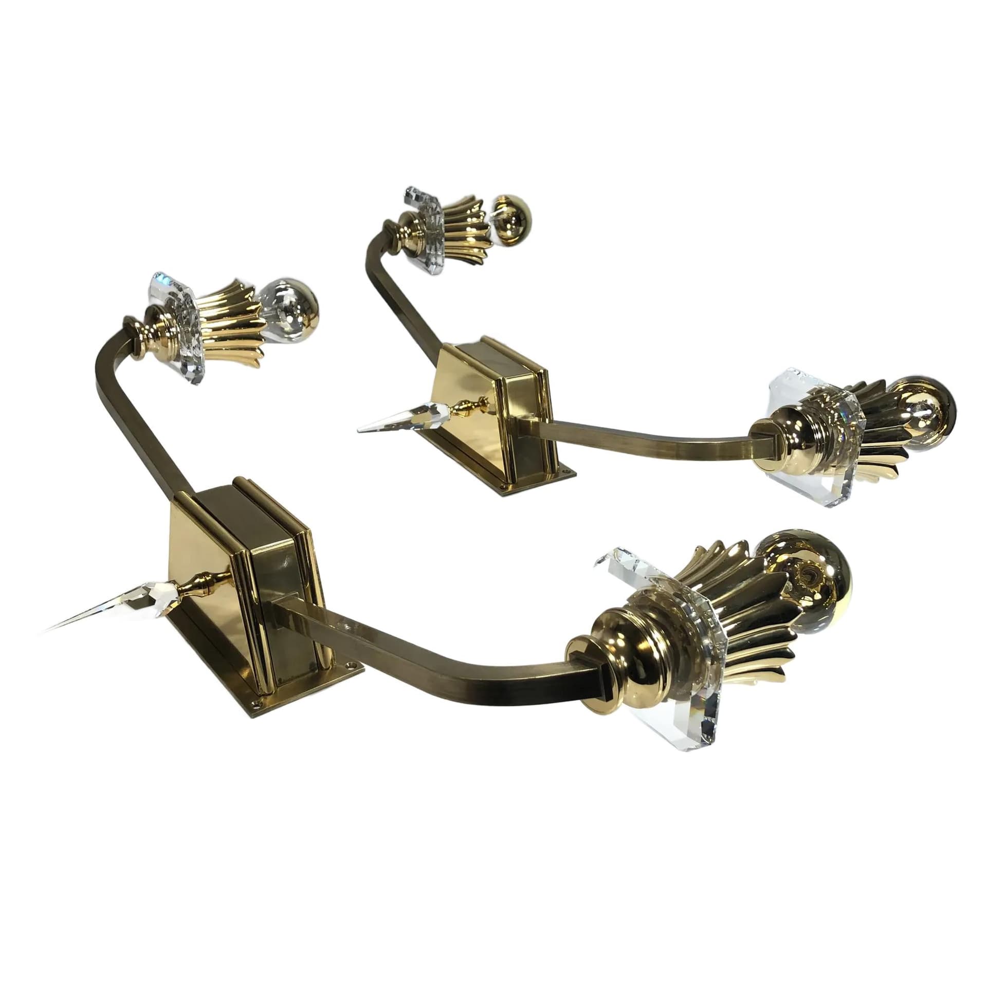 Pair of wall sconces, gilded brass, crystal, Italy, 1990s