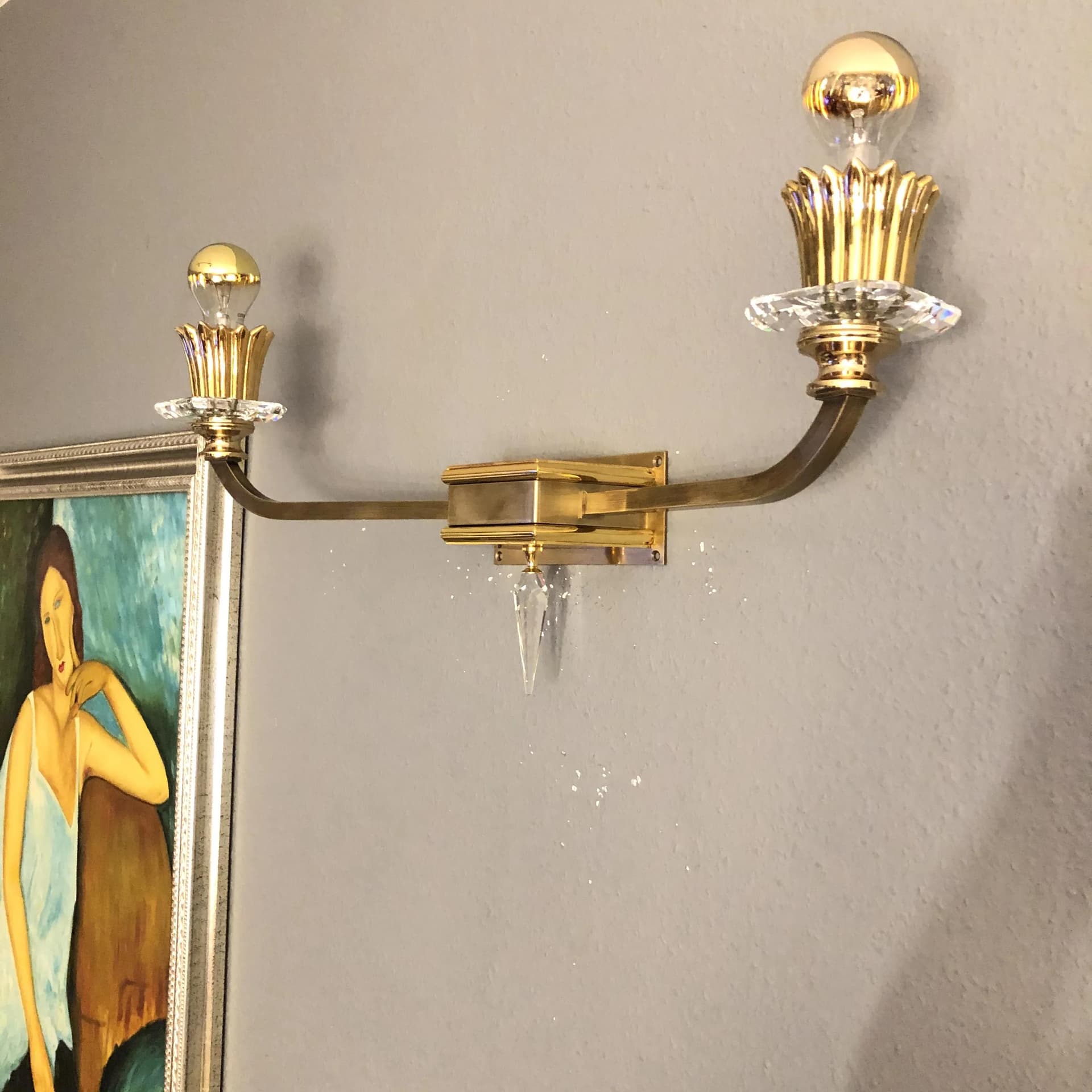 Pair of wall sconces, gilded brass, crystal, Italy, 1990s - 29150
