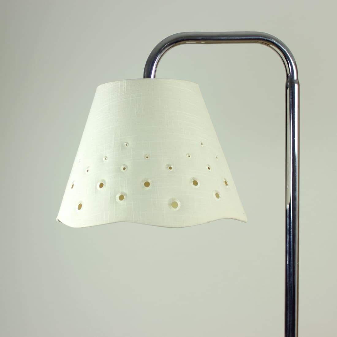 Floor lamp, brown walnut, silver chrome steel, beige textile, by J. Halabala, UP Závody, 1930s. - 394395