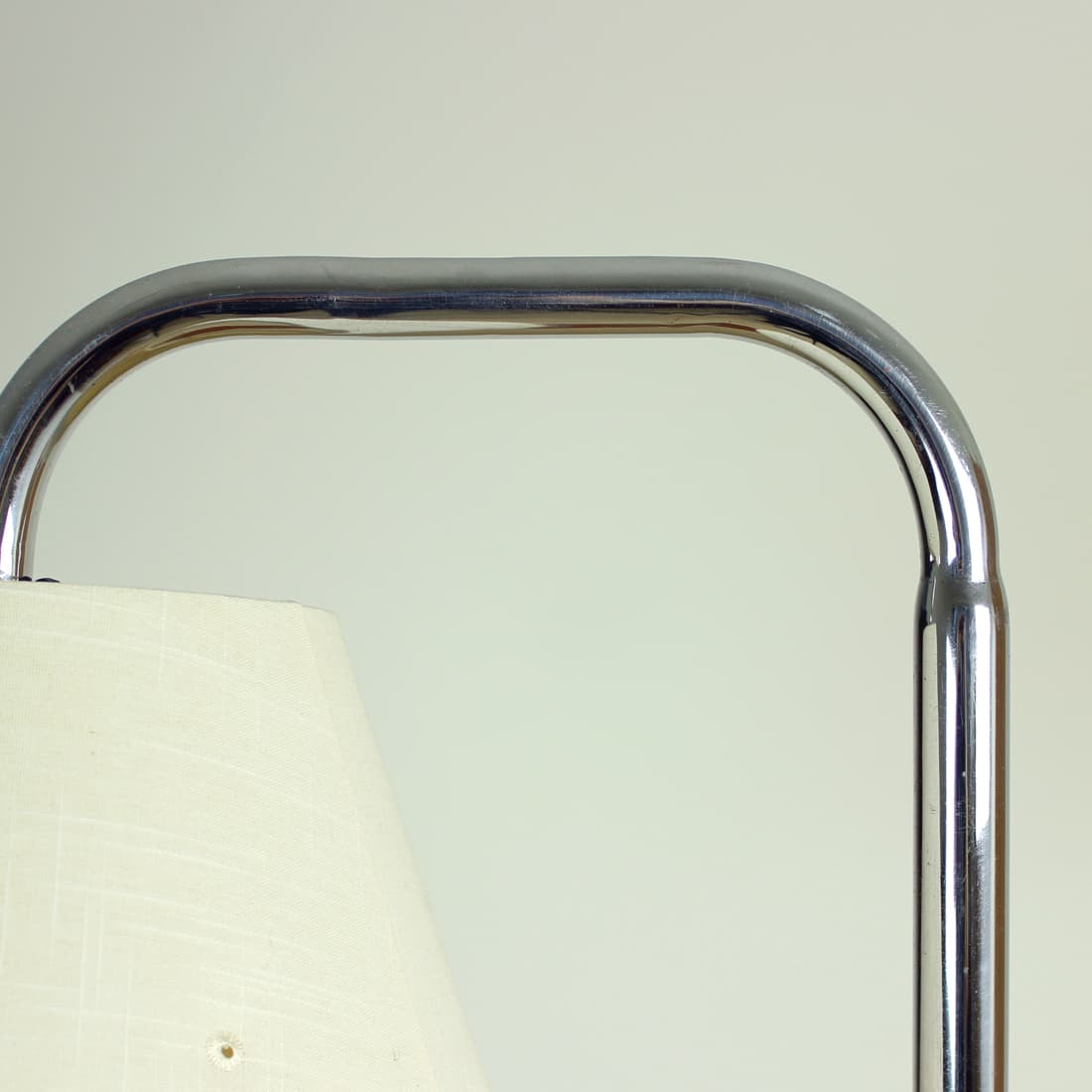 Floor lamp, brown walnut, silver chrome steel, beige textile, by J. Halabala, UP Závody, 1930s. - 394394