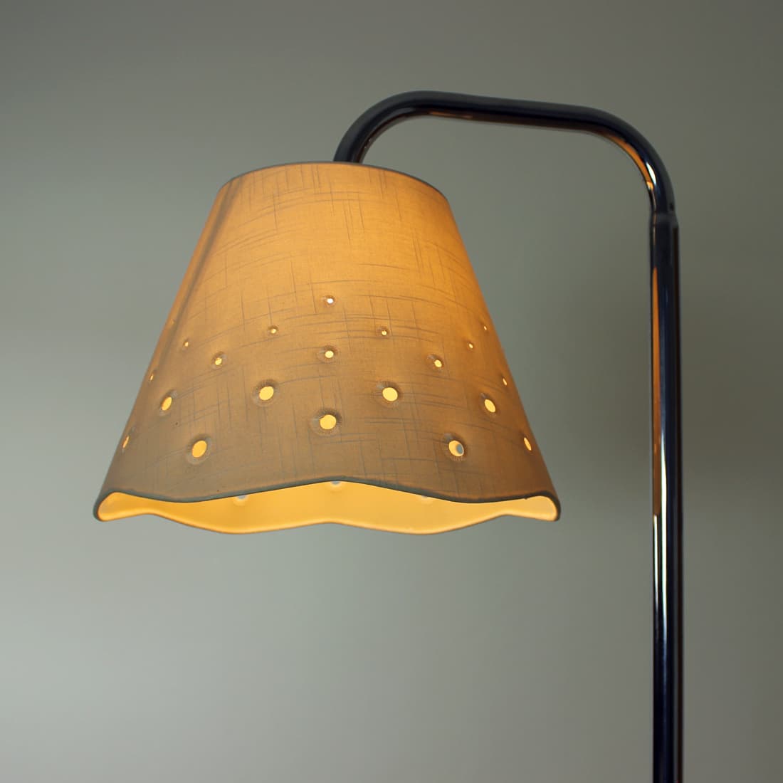 Floor lamp, brown walnut, silver chrome steel, beige textile, by J. Halabala, UP Závody, 1930s. - 394389