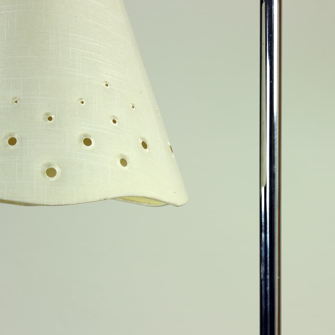 Floor lamp, brown walnut, silver chrome steel, beige textile, by J. Halabala, UP Závody, 1930s. - 394397