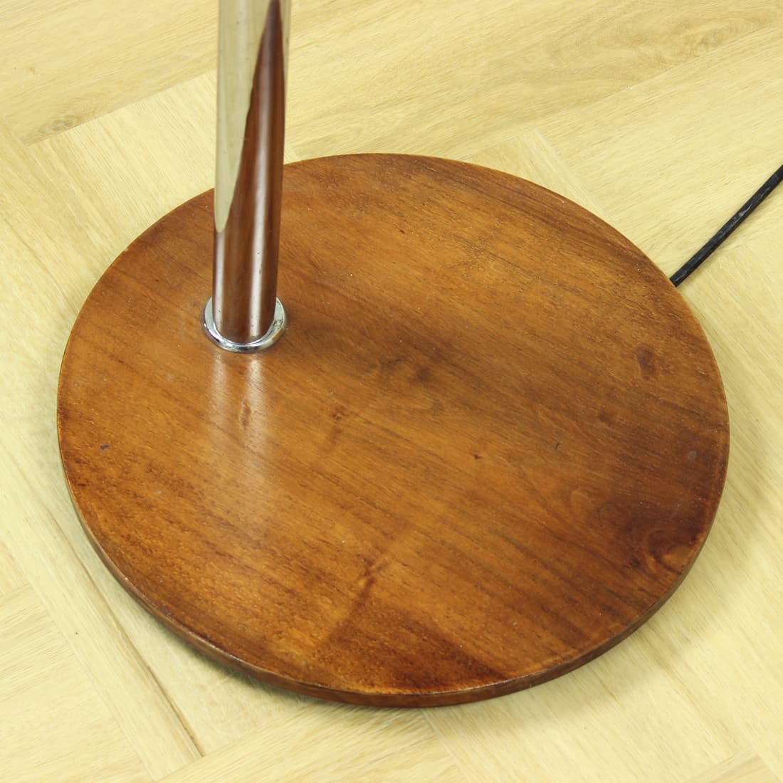 Floor lamp, brown walnut, silver chrome steel, beige textile, by J. Halabala, UP Závody, 1930s. - 394400